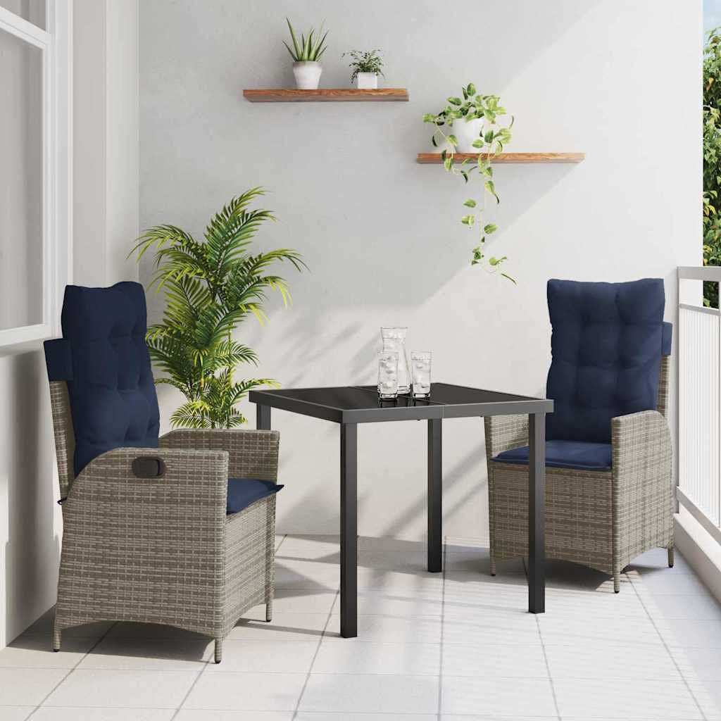 Garten Essgruppe mit Kissen 3 pcs Grau und Schwarz Rattan