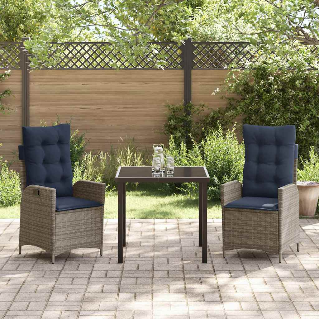 Garten Essgruppe mit Kissen 3 pcs Grau und Schwarz Rattan