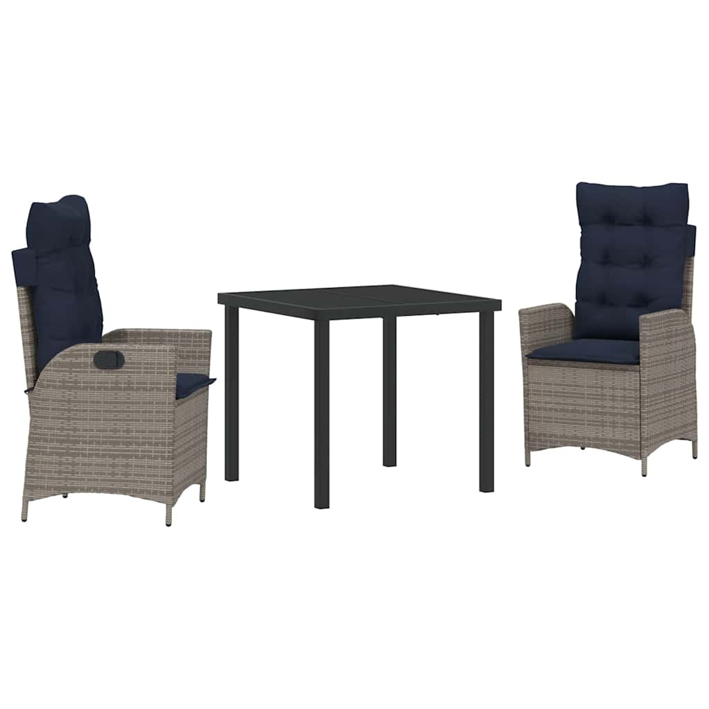 Garten Essgruppe mit Kissen 3 pcs Grau und Schwarz Rattan