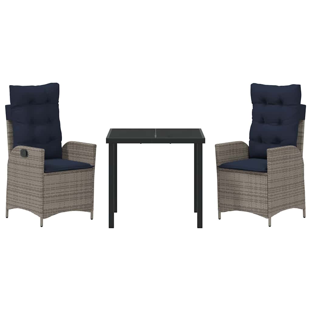 Garten Essgruppe mit Kissen 3 pcs Grau und Schwarz Rattan