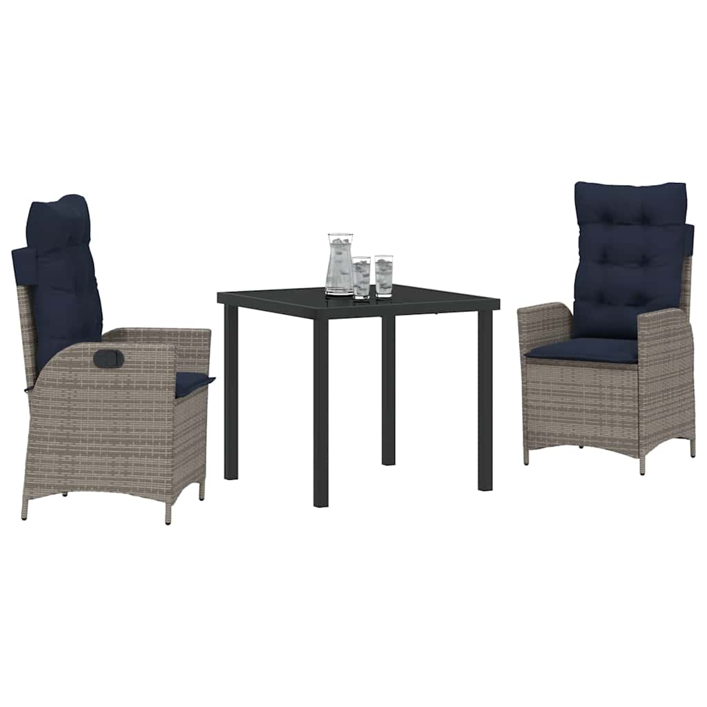 Garten Essgruppe mit Kissen 3 pcs Grau und Schwarz Rattan
