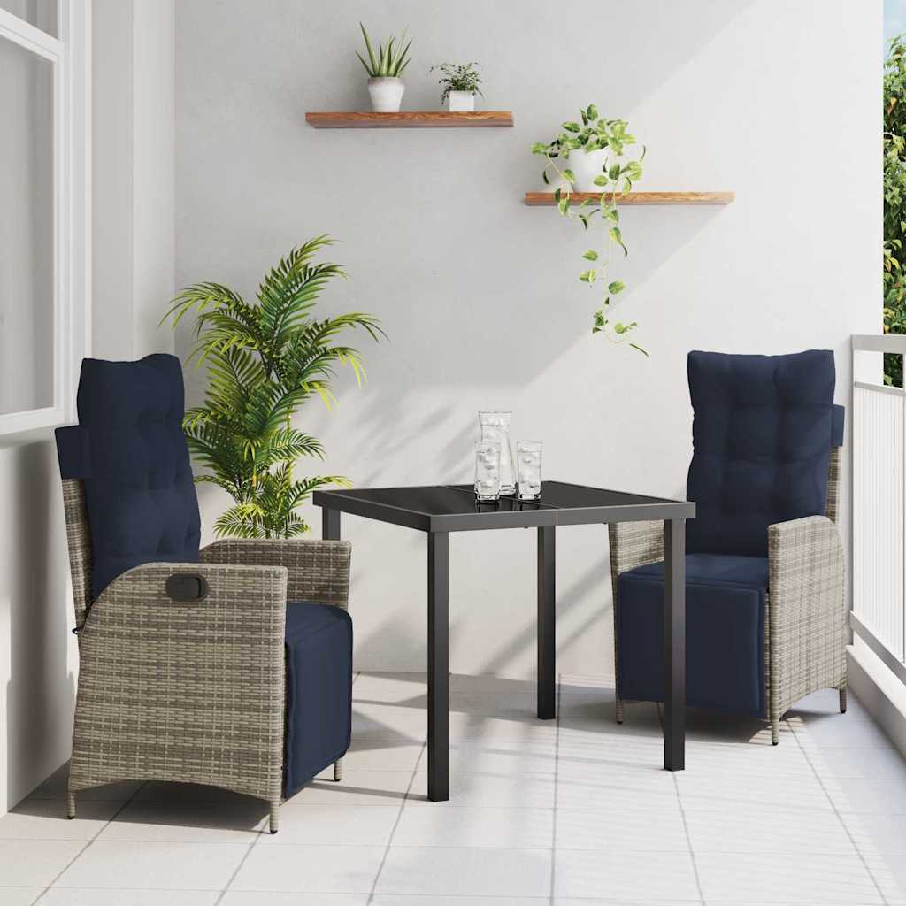Garten Essgruppe mit Kissen 3 pcs Grau und Schwarz Rattan