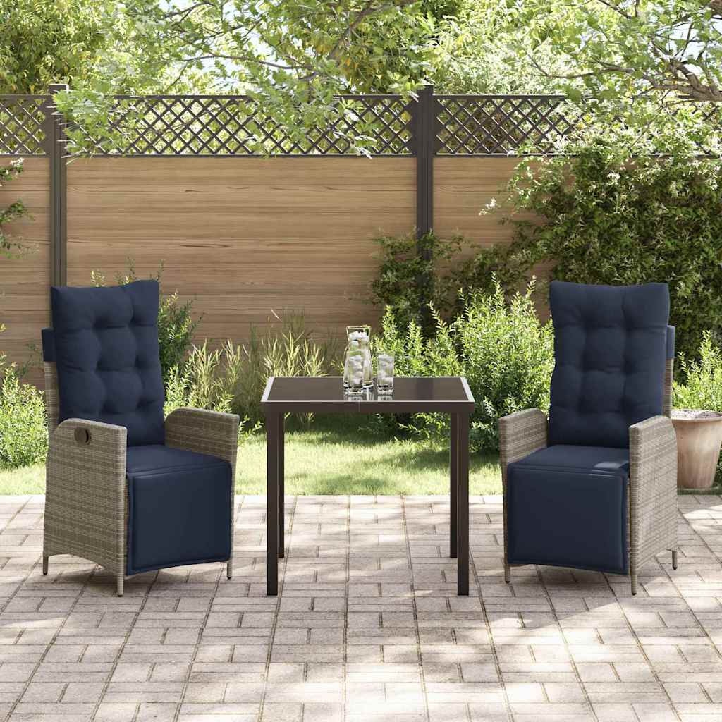 Garten Essgruppe mit Kissen 3 pcs Grau und Schwarz Rattan