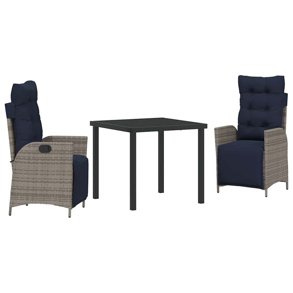 Garten Essgruppe mit Kissen 3 pcs Grau und Schwarz Rattan