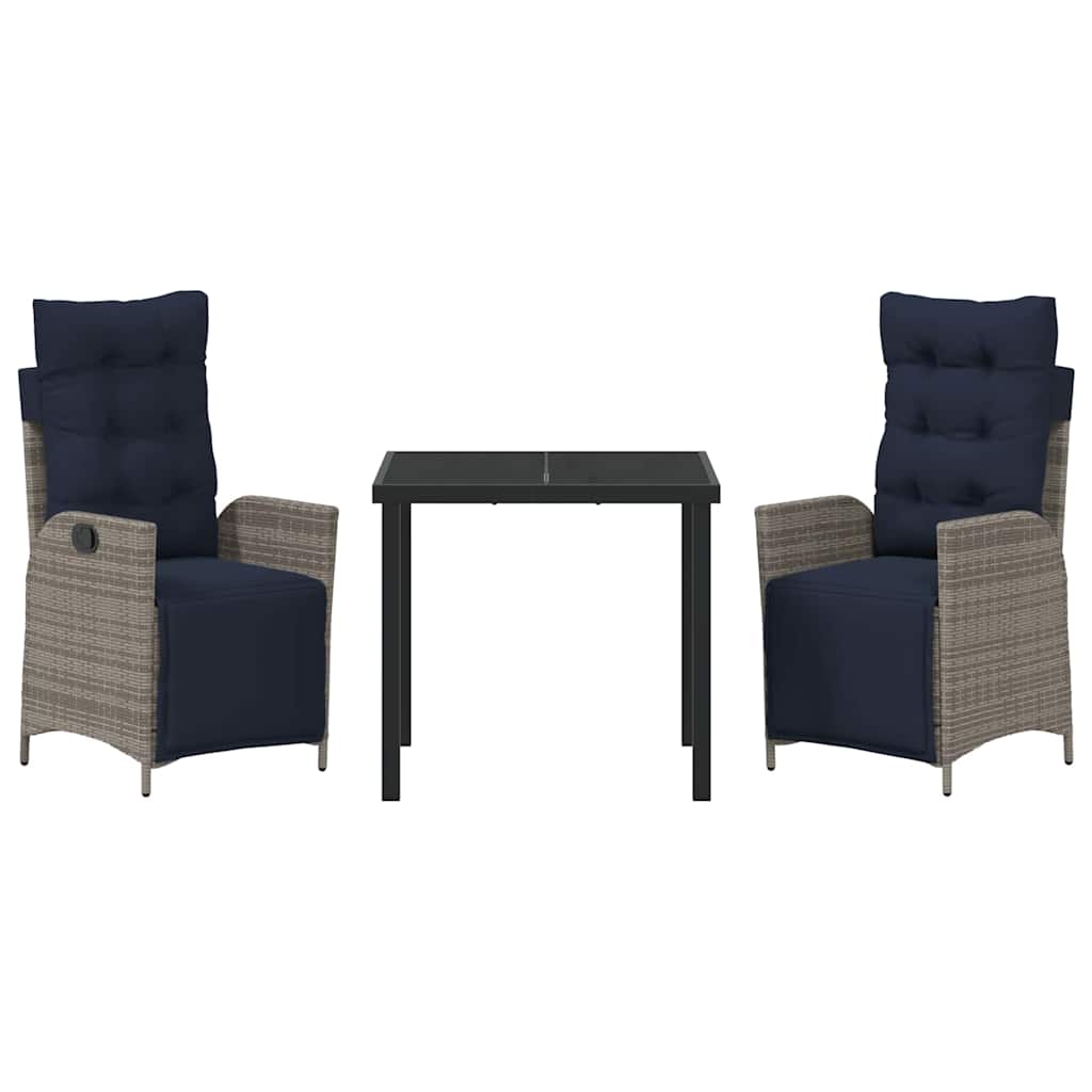 Garten Essgruppe mit Kissen 3 pcs Grau und Schwarz Rattan