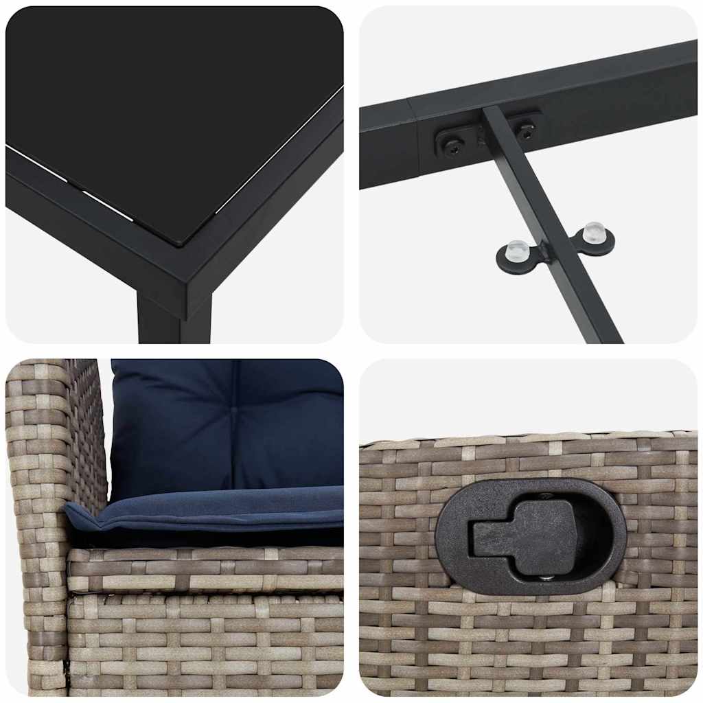 Garten Essgruppe mit Kissen 5 pcs Grau und Schwarz Rattan