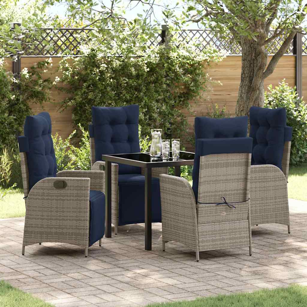 Garten Essgruppe mit Kissen 5 pcs Grau und Schwarz Rattan