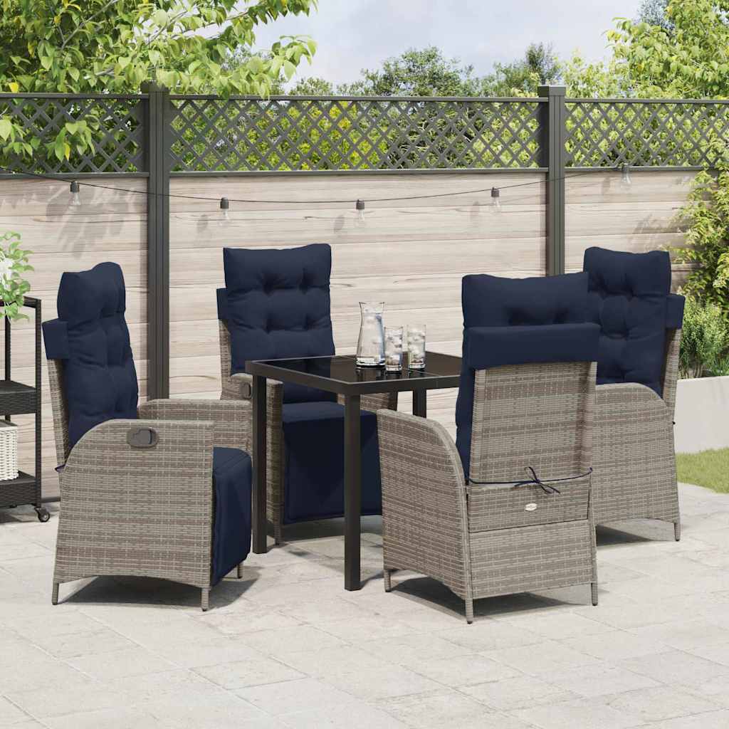 Garten Essgruppe mit Kissen 5 pcs Grau und Schwarz Rattan