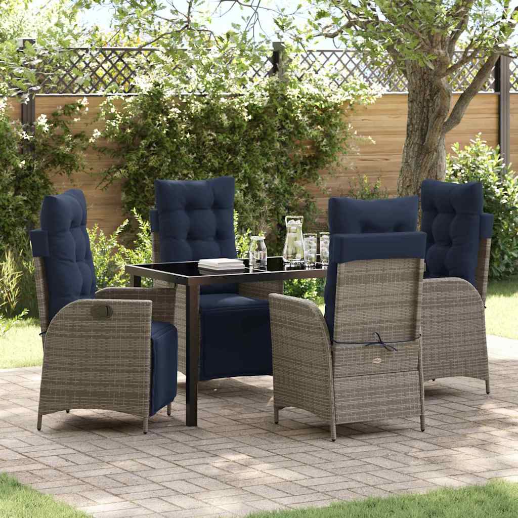 Garten Essgruppe mit Kissen 5 pcs Grau und Schwarz Rattan