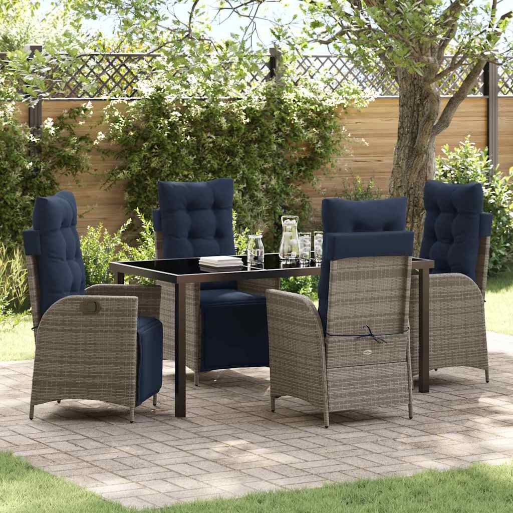 Garten Essgruppe mit Kissen 5 pcs Grau und Schwarz Rattan