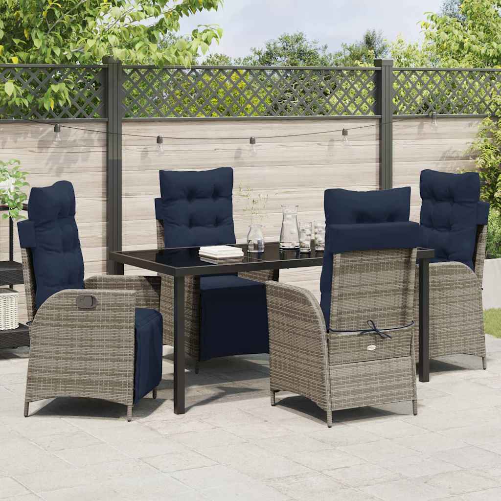 Garten Essgruppe mit Kissen 5 pcs Grau und Schwarz Rattan