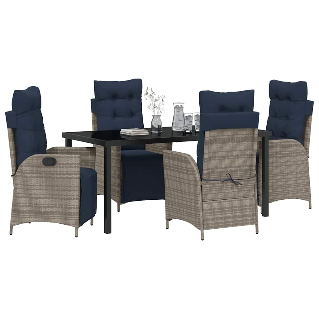 Garten Essgruppe mit Kissen 5 pcs Grau und Schwarz Rattan