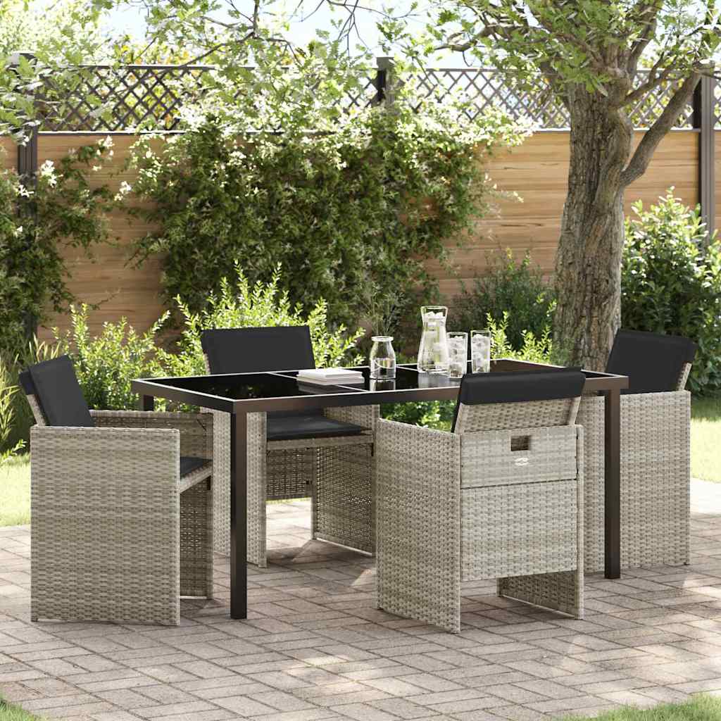 Garten Essgruppe 5 pcs Hellgrau Poly-Rattan