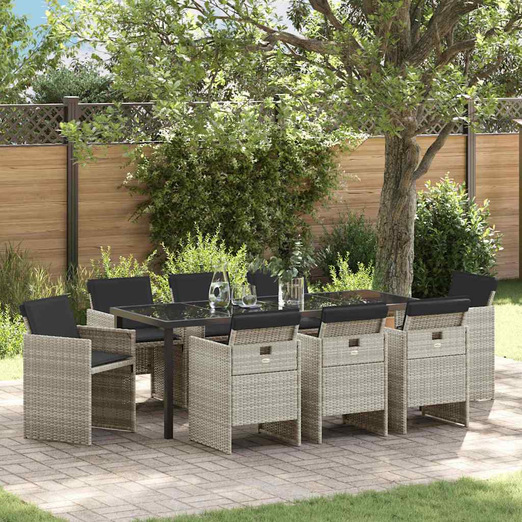 Garten Essgruppe 9 pcs Hellgrau Poly-Rattan