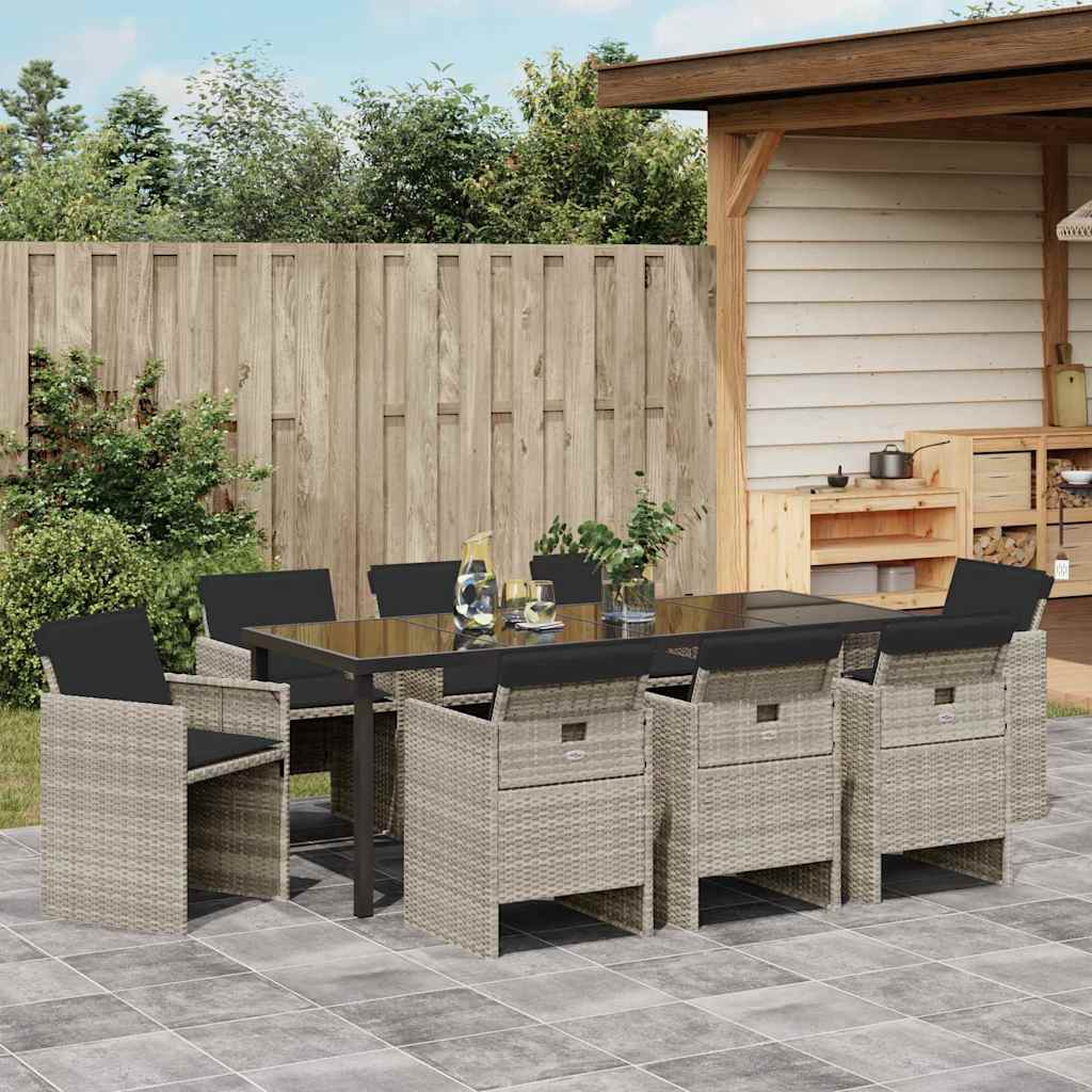 Garten Essgruppe 9 pcs Hellgrau Poly-Rattan