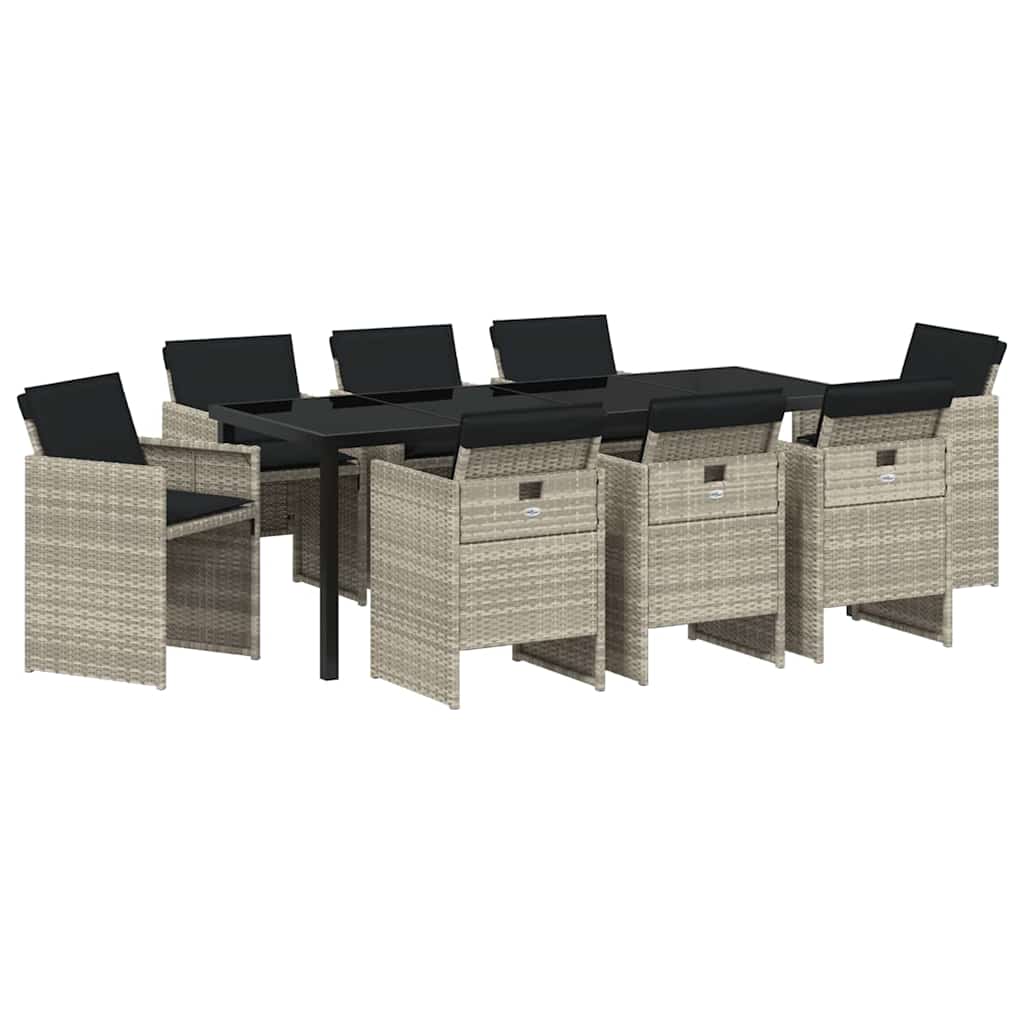 Garten Essgruppe 9 pcs Hellgrau Poly-Rattan