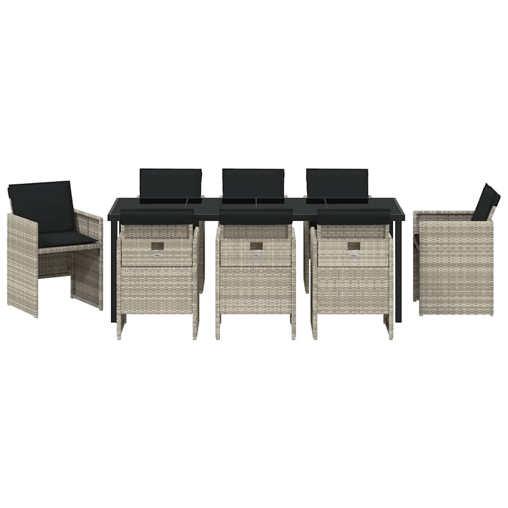 Garten Essgruppe 9 pcs Hellgrau Poly-Rattan