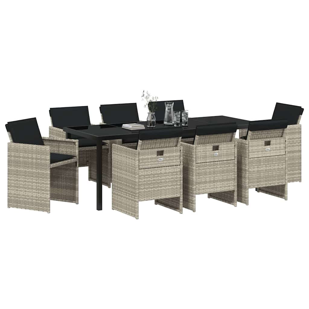 Garten Essgruppe 9 pcs Hellgrau Poly-Rattan