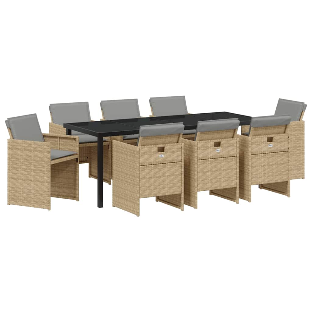 Garten Essgruppe 9 pcs Beige Poly-Rattan