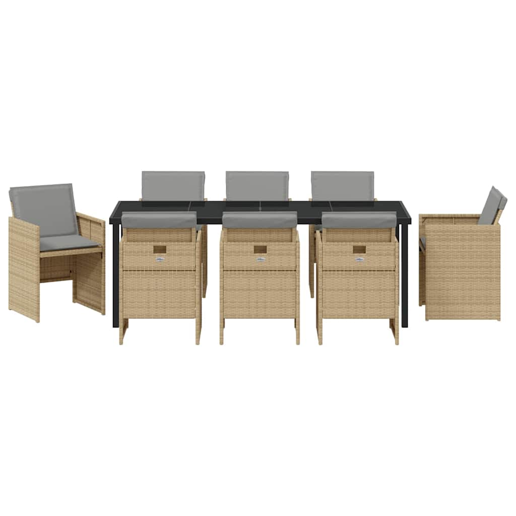 Garten Essgruppe 9 pcs Beige Poly-Rattan