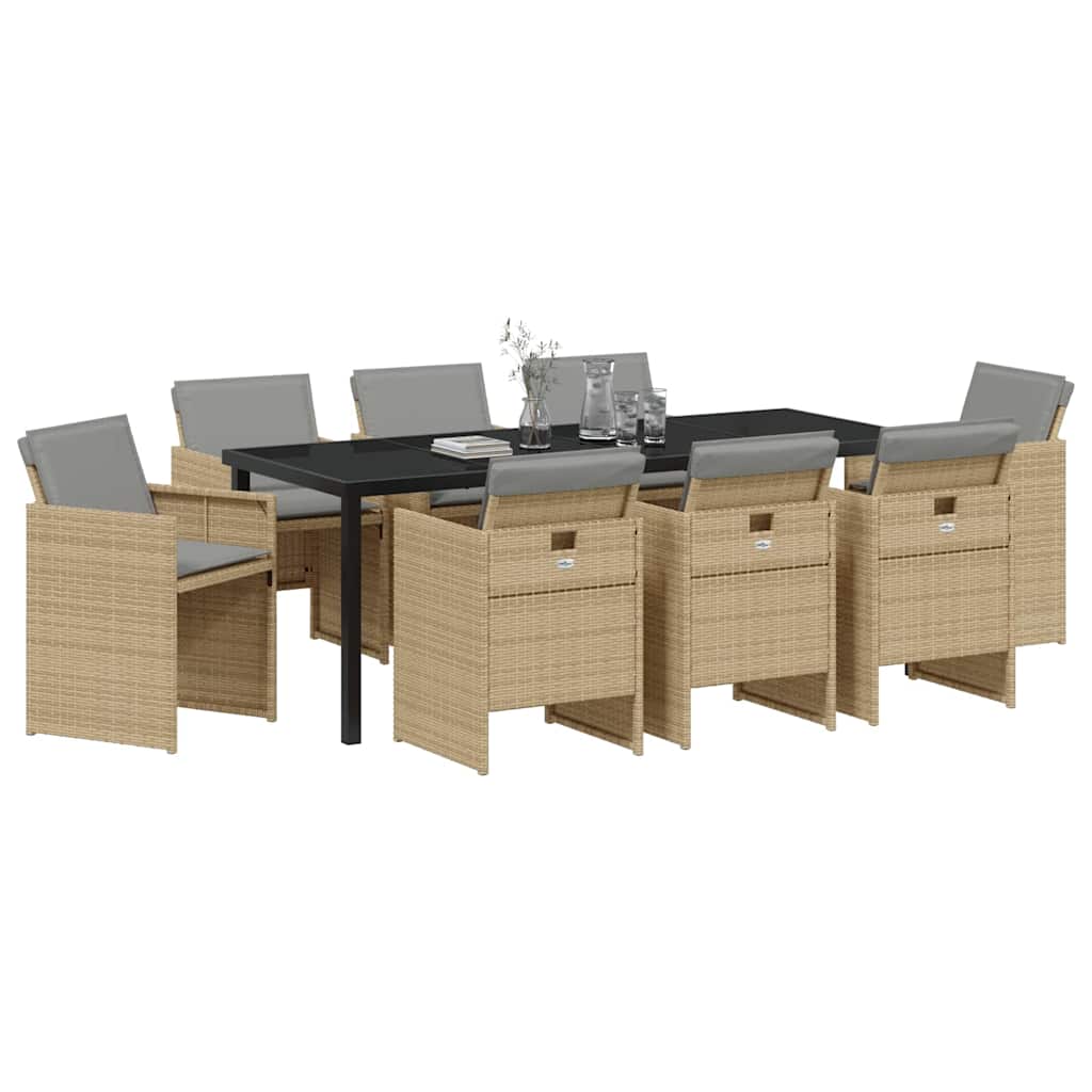 Garten Essgruppe 9 pcs Beige Poly-Rattan