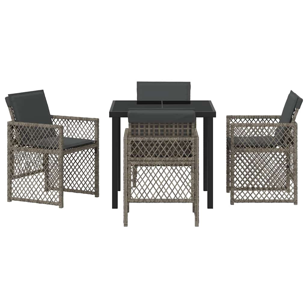 Garten Essgruppe 5 pcs Grau Poly-Rattan