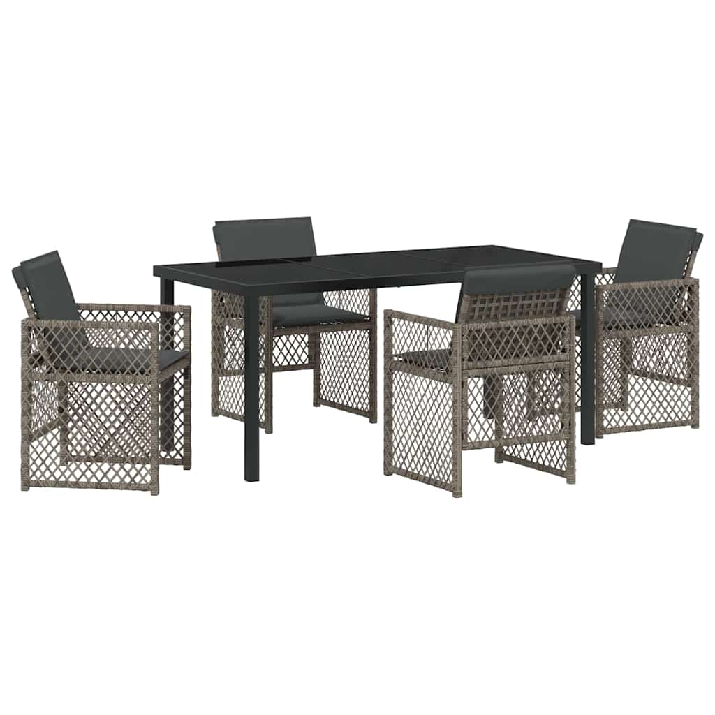 Garten Essgruppe 5 pcs Grau Poly-Rattan