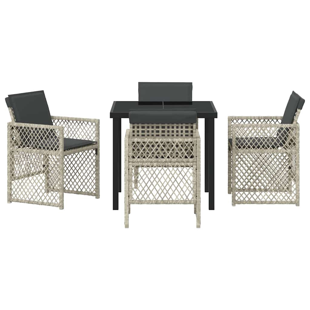Garten Essgruppe 5 pcs Hellgrau Poly-Rattan