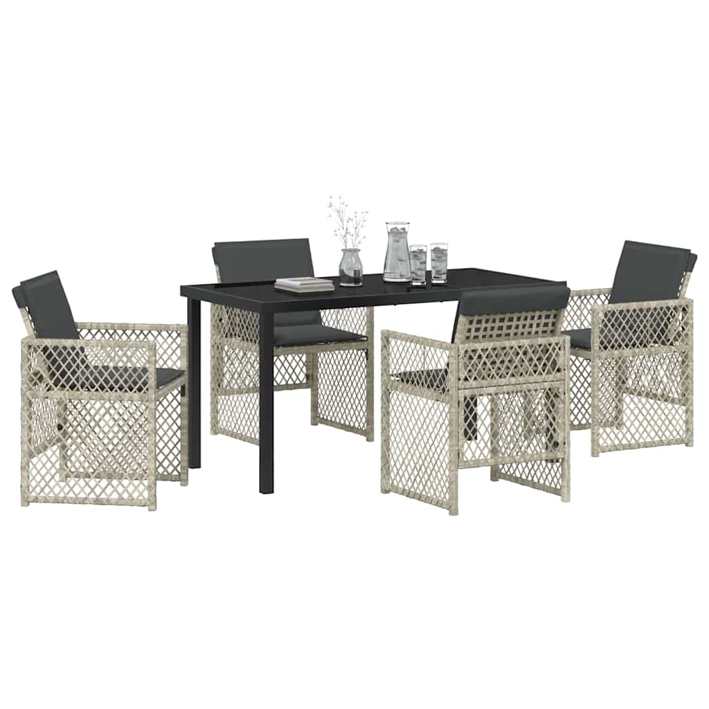 Garten Essgruppe 5 pcs Hellgrau Poly-Rattan