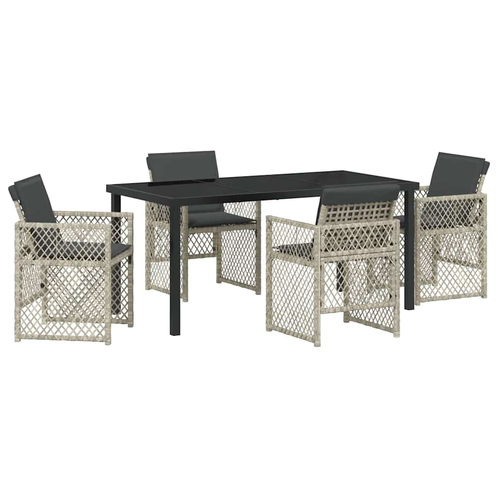 Garten Essgruppe 5 pcs Hellgrau Poly-Rattan