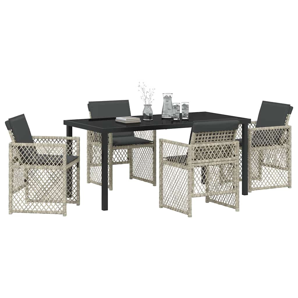 Garten Essgruppe 5 pcs Hellgrau Poly-Rattan