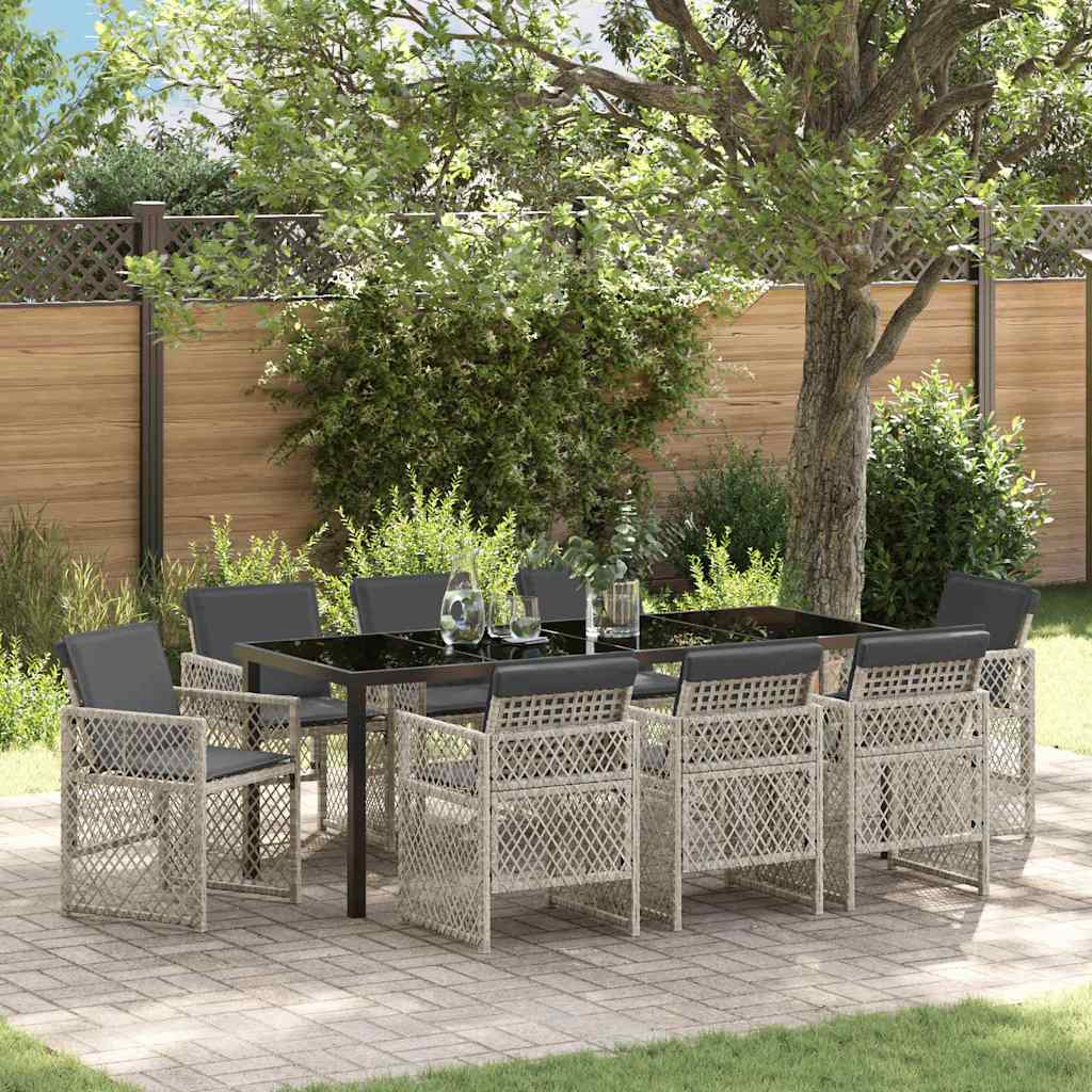 Garten Essgruppe 9 pcs Hellgrau Poly-Rattan