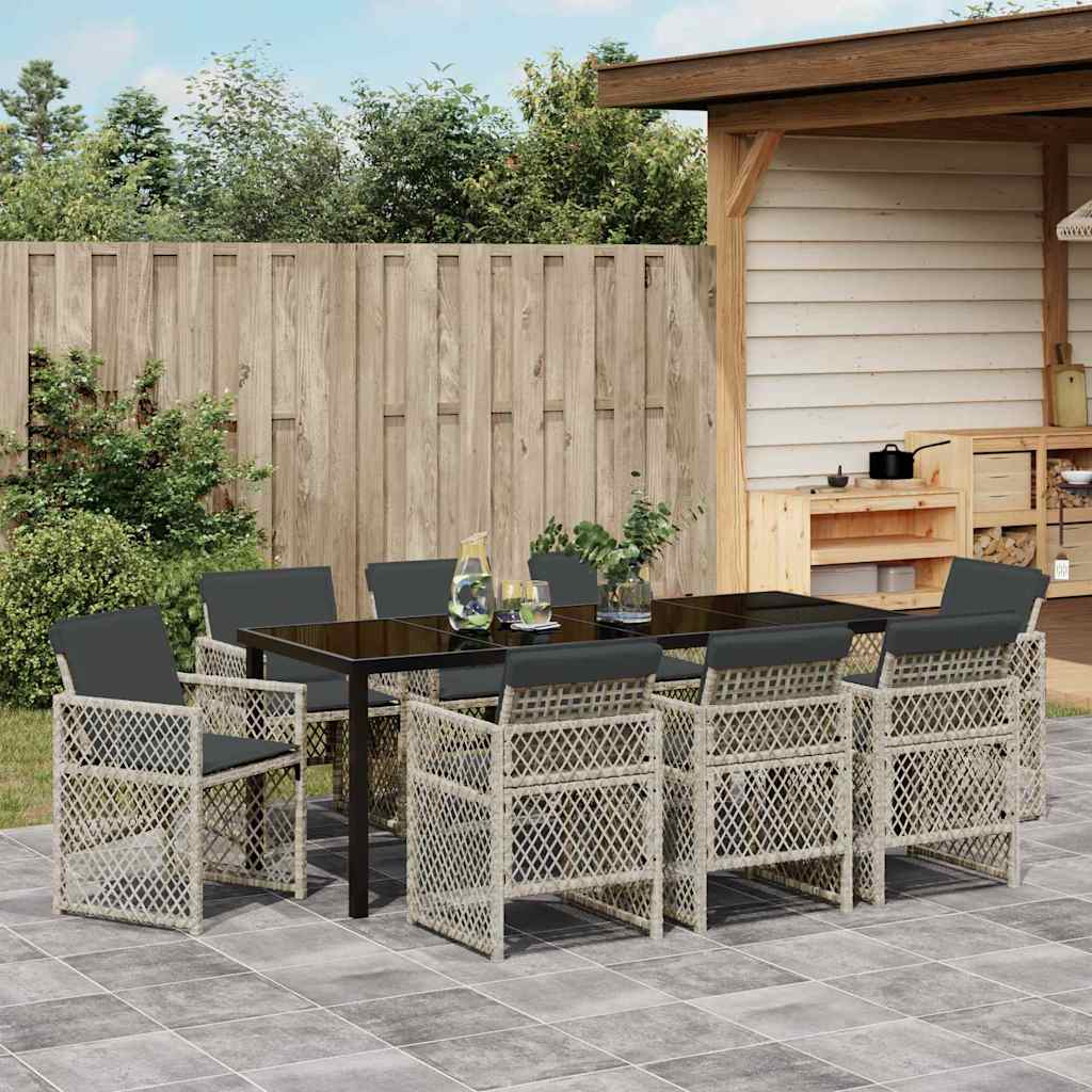 Garten Essgruppe 9 pcs Hellgrau Poly-Rattan