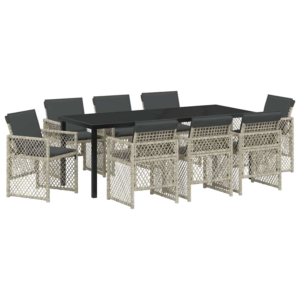 Garten Essgruppe 9 pcs Hellgrau Poly-Rattan