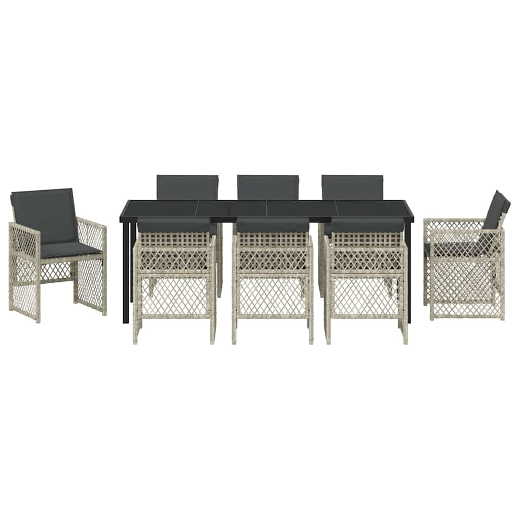 Garten Essgruppe 9 pcs Hellgrau Poly-Rattan