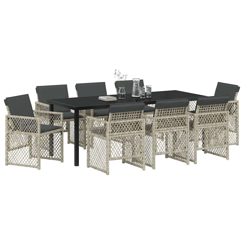 Garten Essgruppe 9 pcs Hellgrau Poly-Rattan