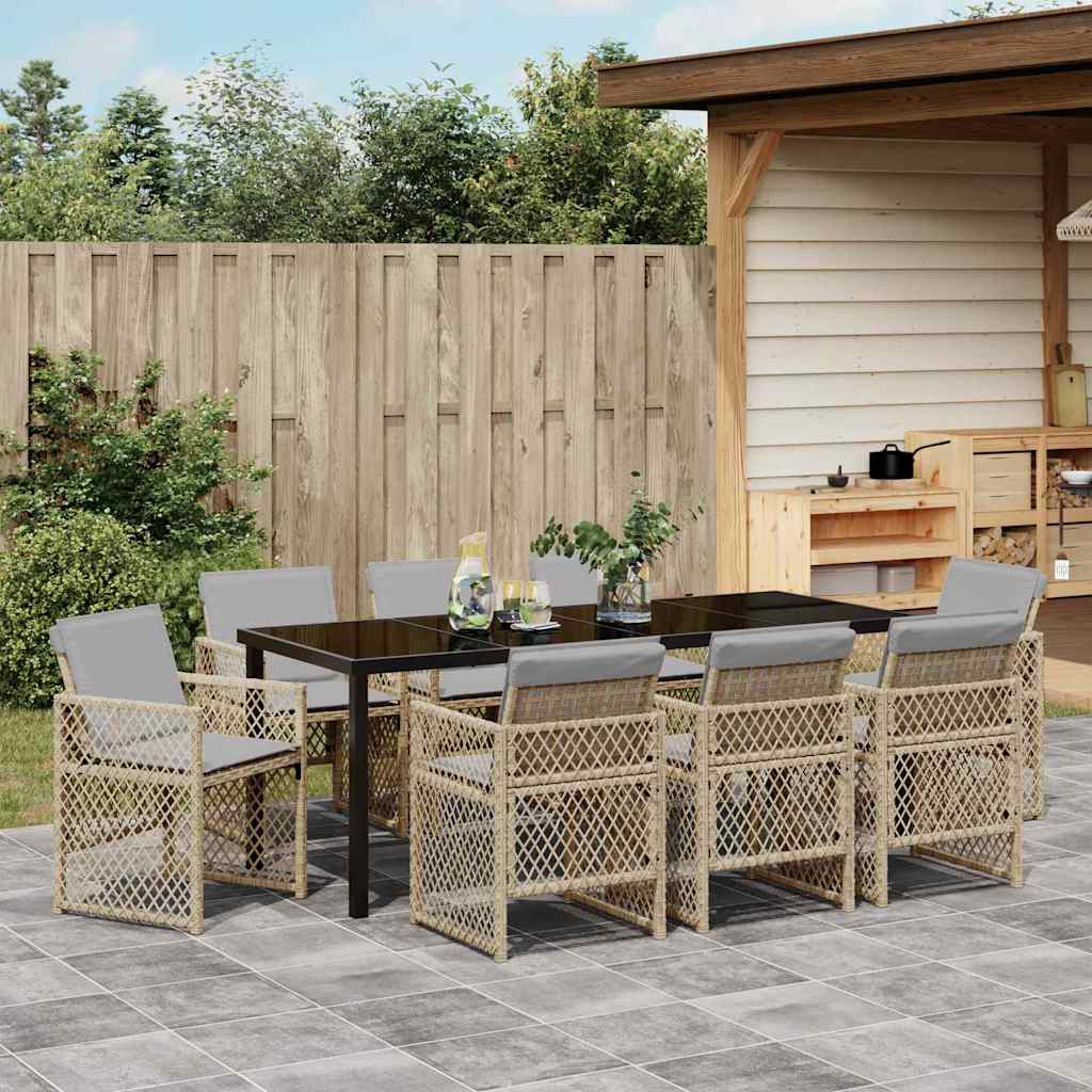 Garten Essgruppe 9 pcs Beige Poly-Rattan
