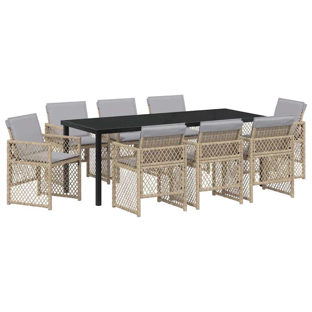 Garten Essgruppe 9 pcs Beige Poly-Rattan