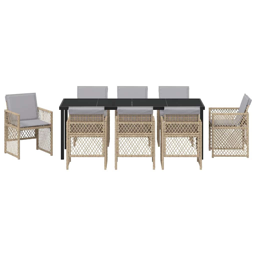 Garten Essgruppe 9 pcs Beige Poly-Rattan