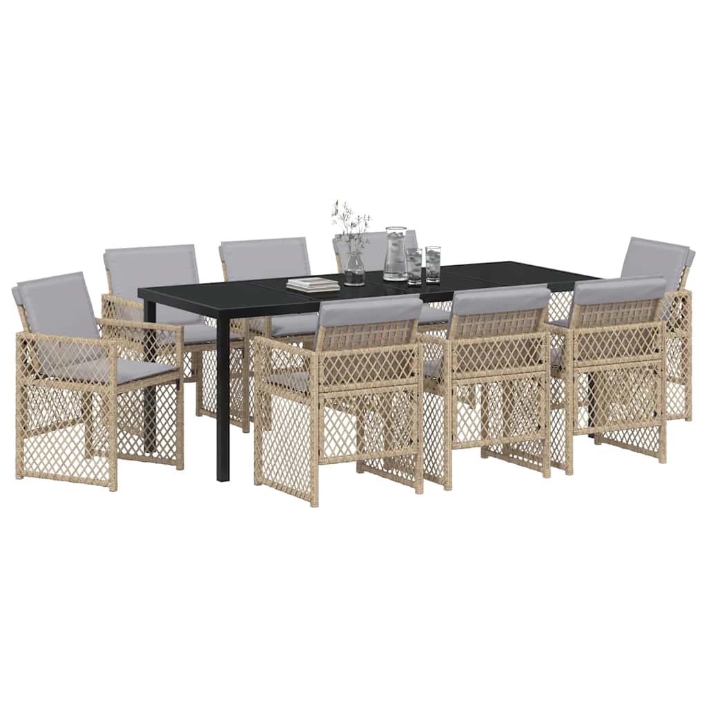 Garten Essgruppe 9 pcs Beige Poly-Rattan