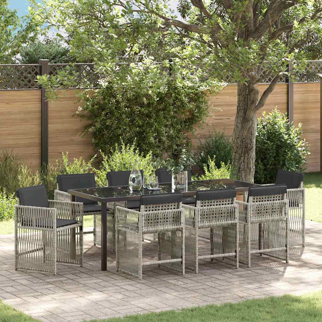 Garten Essgruppe 9 pcs Hellgrau Pulverbeschichteter Stahl