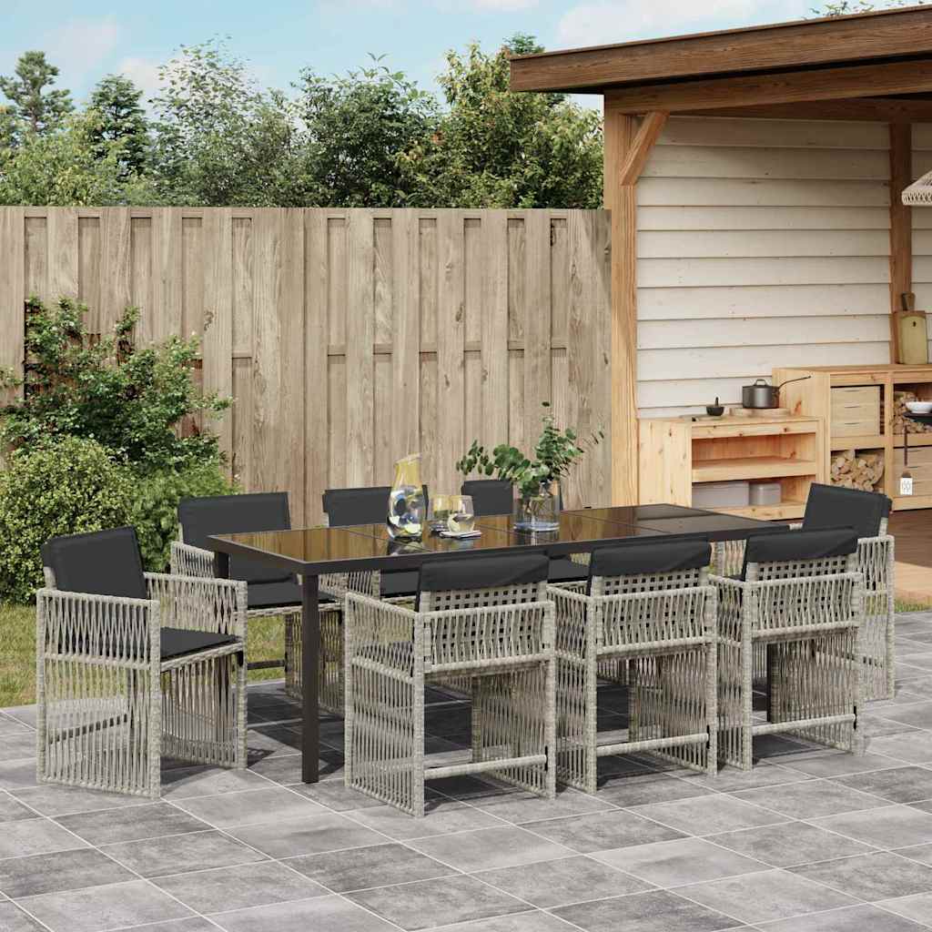 Garten Essgruppe 9 pcs Hellgrau Pulverbeschichteter Stahl