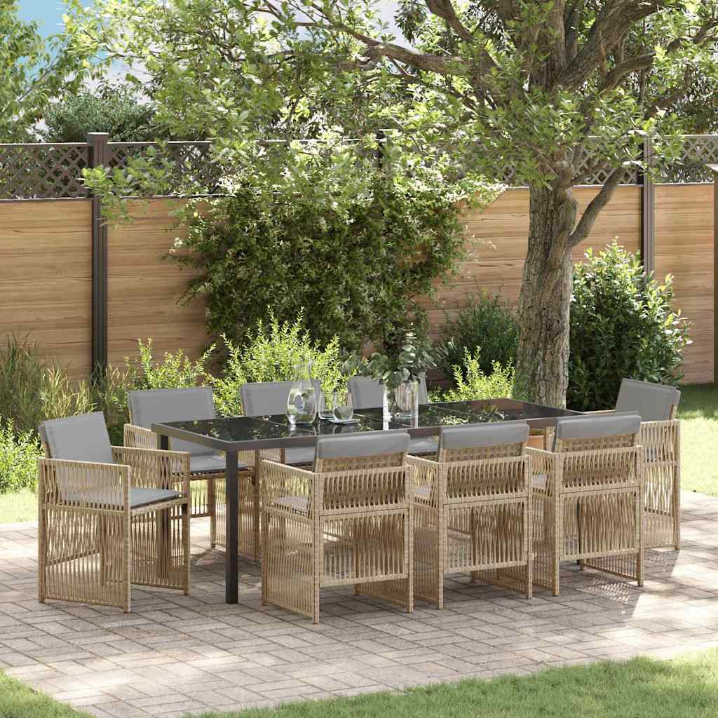 Garten Essgruppe 9 pcs Beige Pulverbeschichteter Stahl