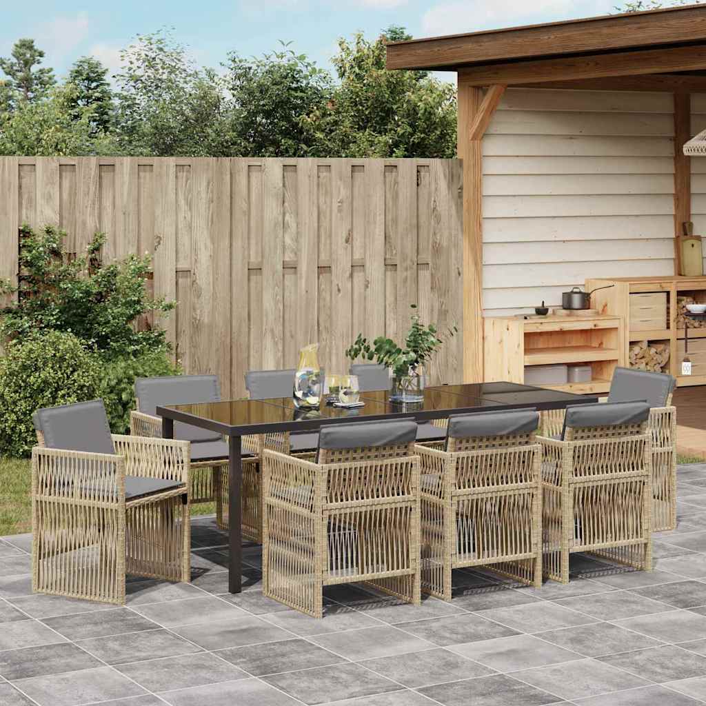 Garten Essgruppe 9 pcs Beige Pulverbeschichteter Stahl