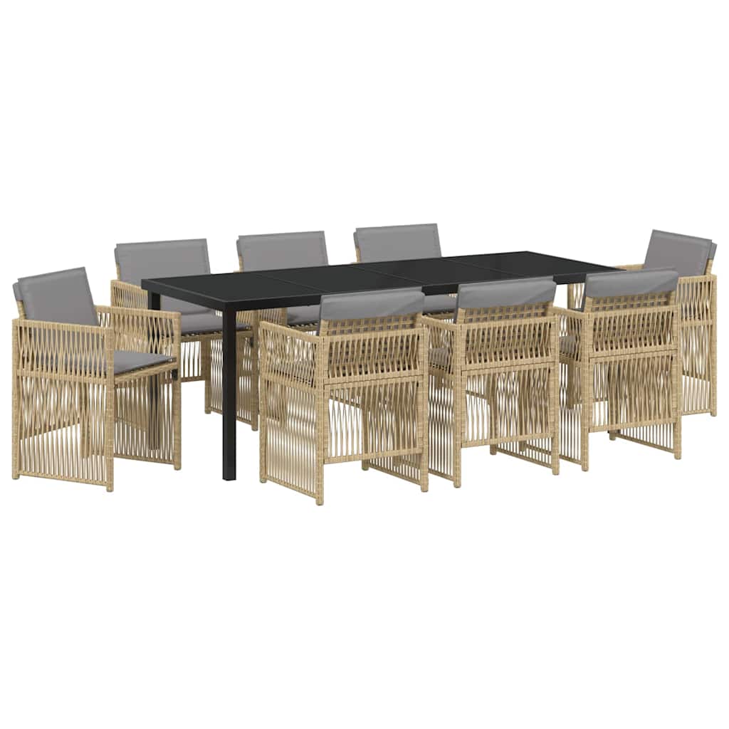 Garten Essgruppe 9 pcs Beige Pulverbeschichteter Stahl