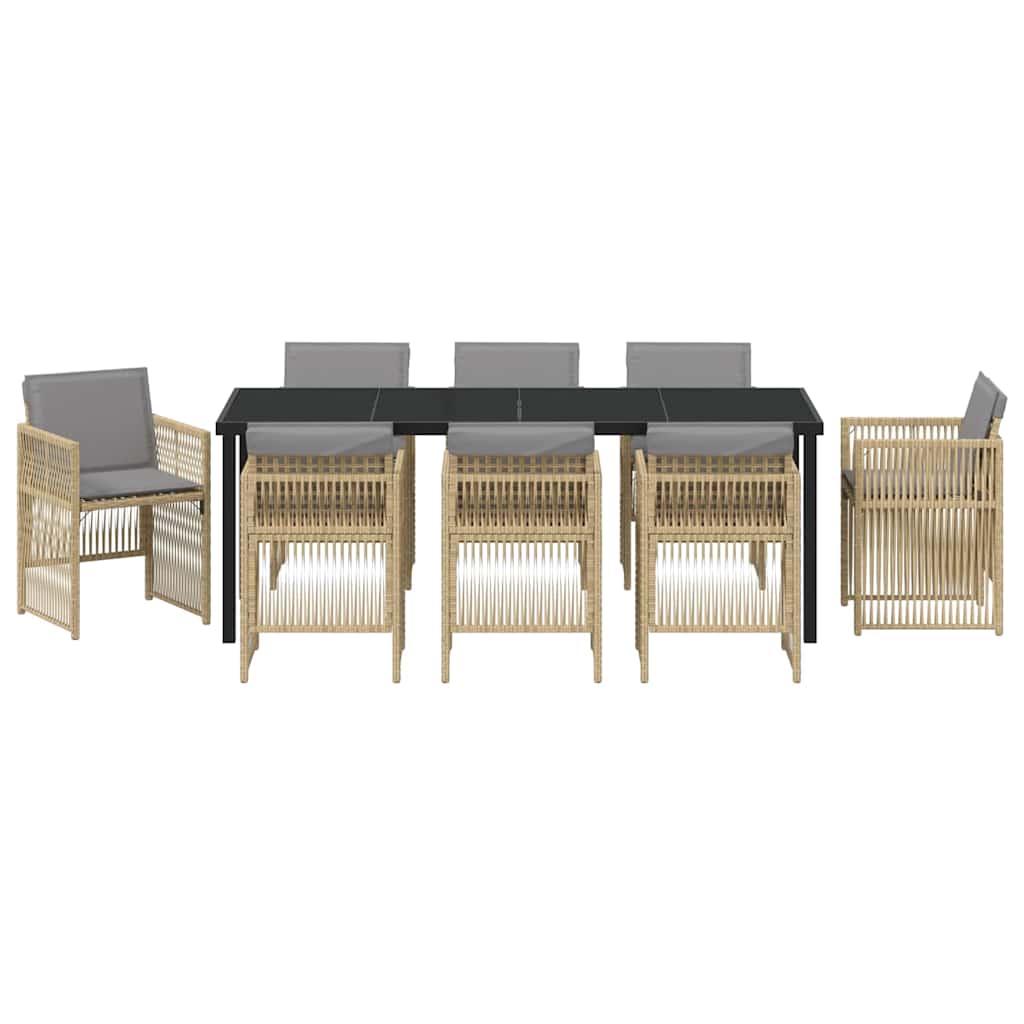 Garten Essgruppe 9 pcs Beige Pulverbeschichteter Stahl