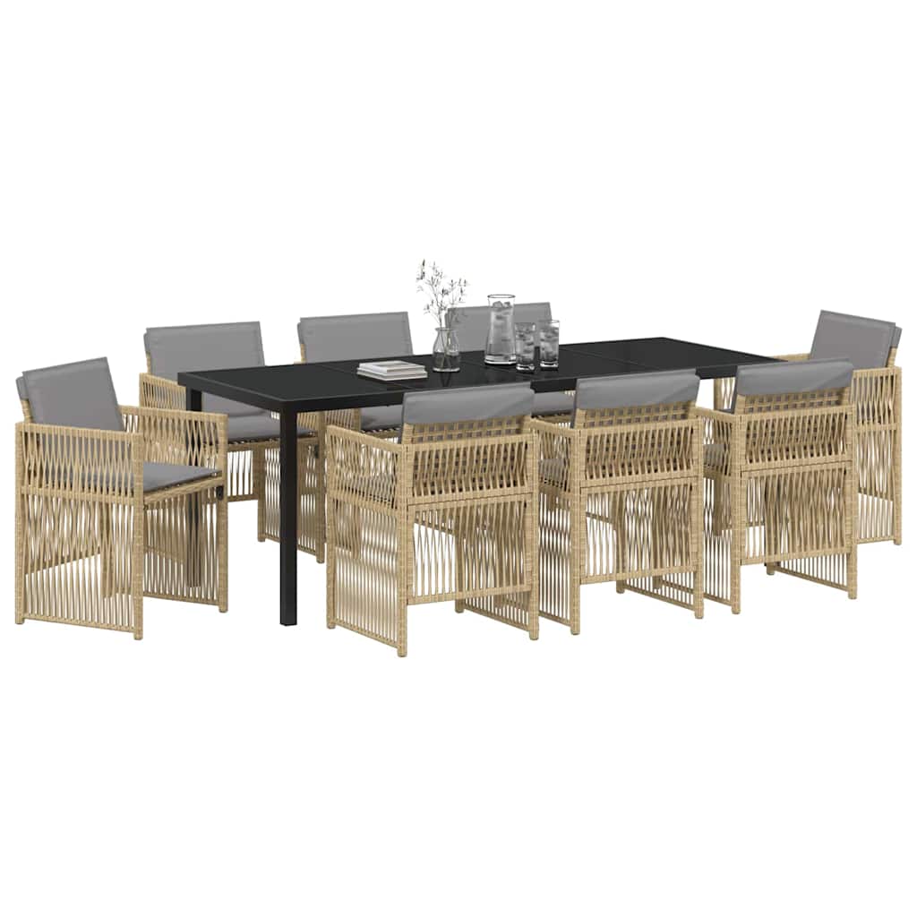 Garten Essgruppe 9 pcs Beige Pulverbeschichteter Stahl
