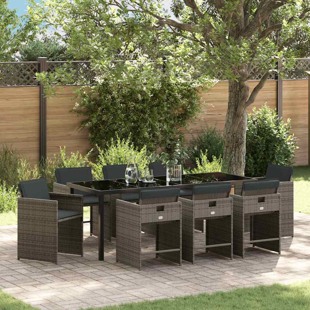 Garten Essgruppe 9 pcs Grau Poly-Rattan