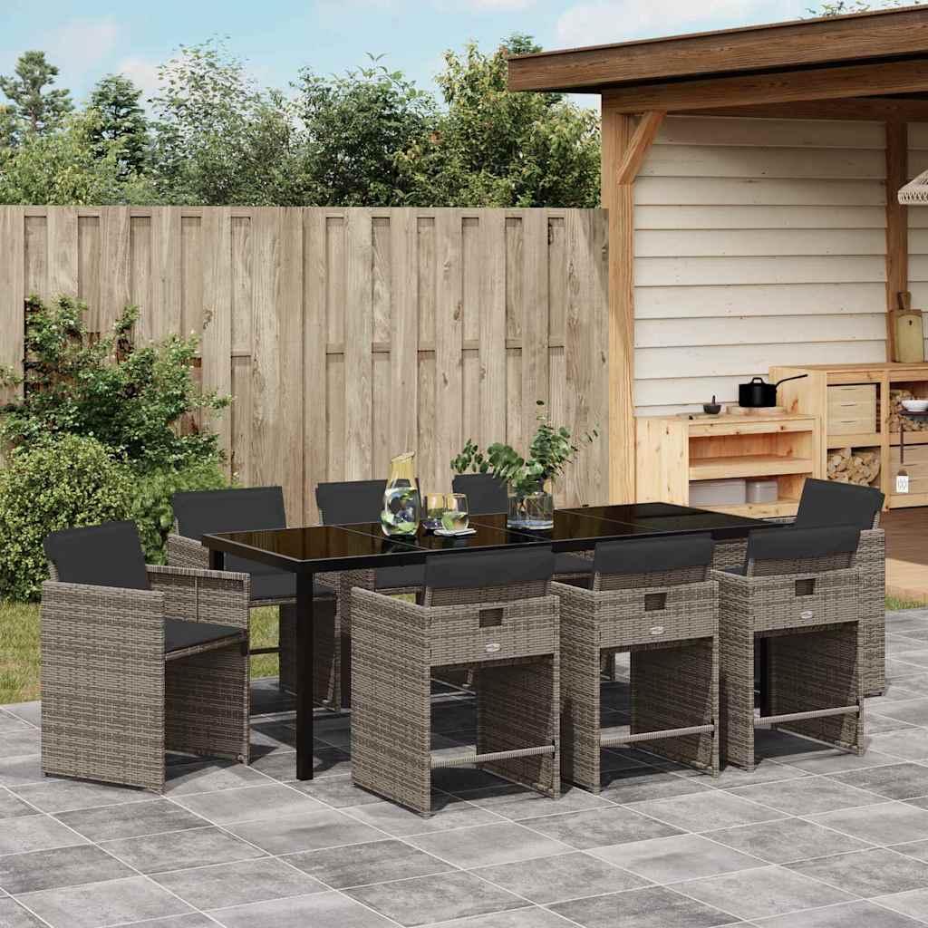 Garten Essgruppe 9 pcs Grau Poly-Rattan