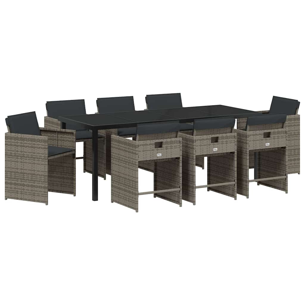 Garten Essgruppe 9 pcs Grau Poly-Rattan